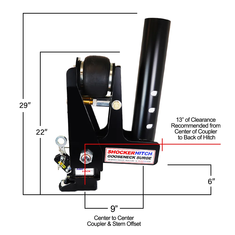 Shocker 9" Offset Gooseneck Surge Air Hitch & Demco Coupler for 2-5/16" Ball