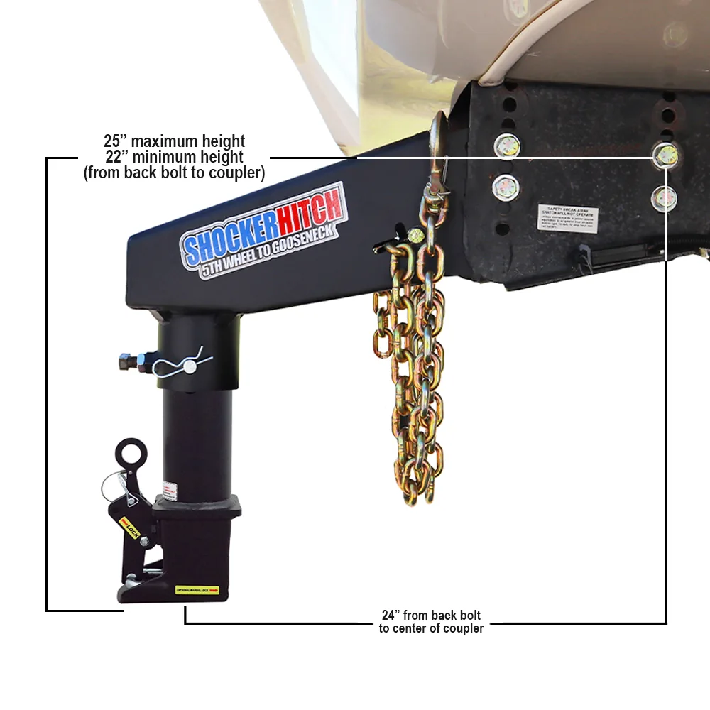Diagram showing the components of the Shocker 5th wheel to gooseneck Shift Lock conversion kit