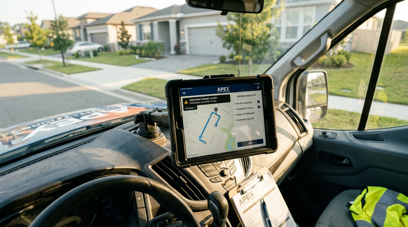 automated dispatch notification workflow local service contractor, on my way SMS for contractors, field service automated text updates, reduce home service cancellations, GoHighLevel for contractors, field service customer experience, automated technician tracking