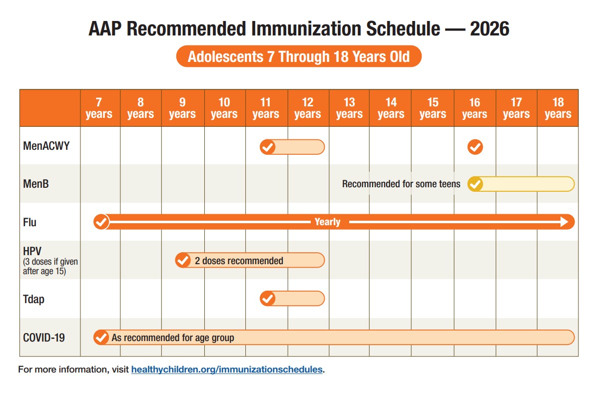 Calendario vacunación entre los 7 y 18 años