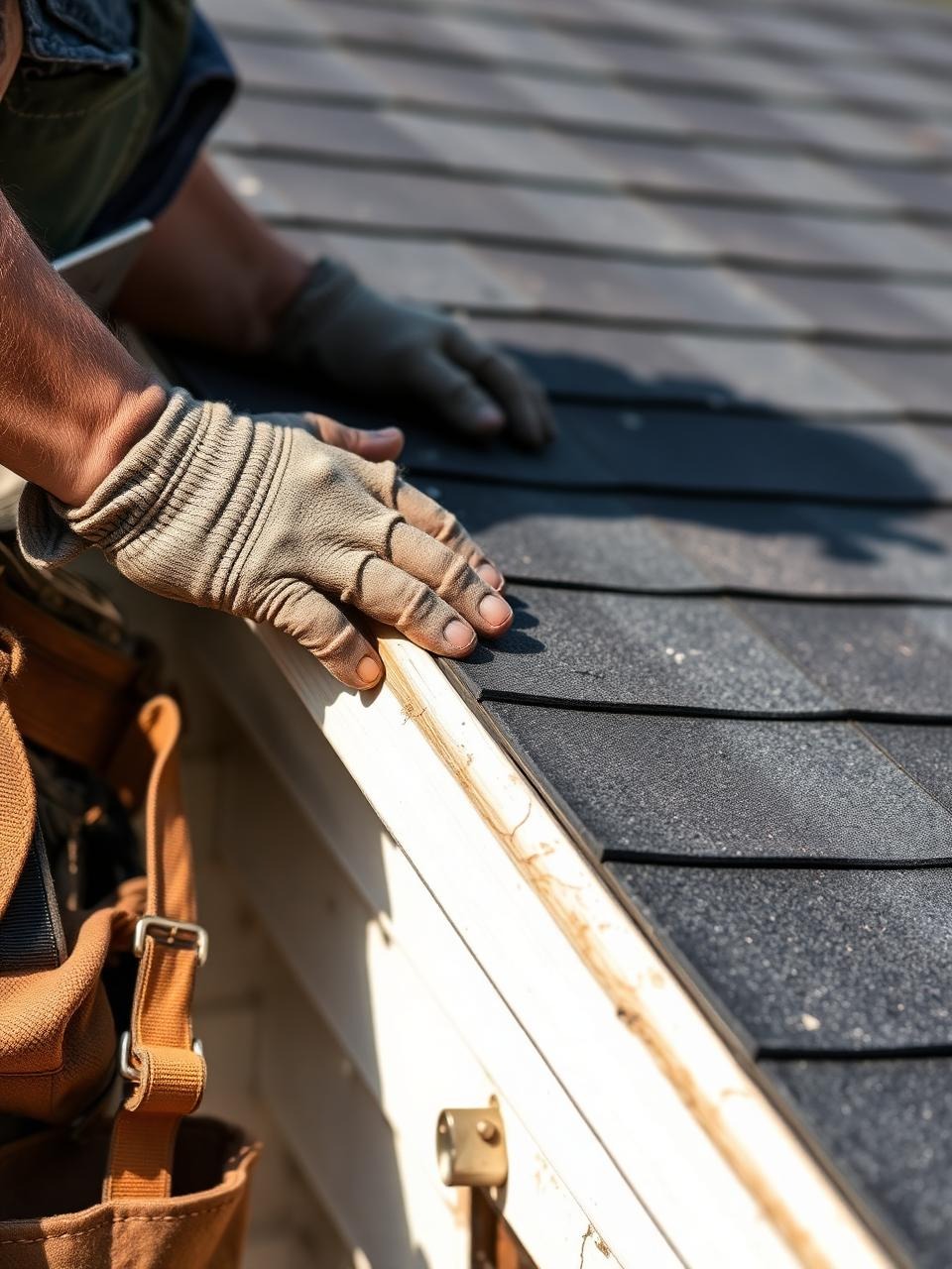 Roofer looking at missed calls on phone