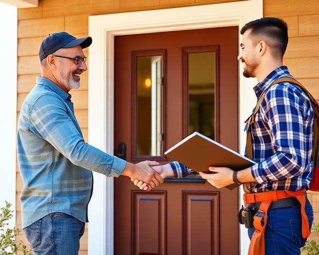 Contractor shaking hands with homeowner
