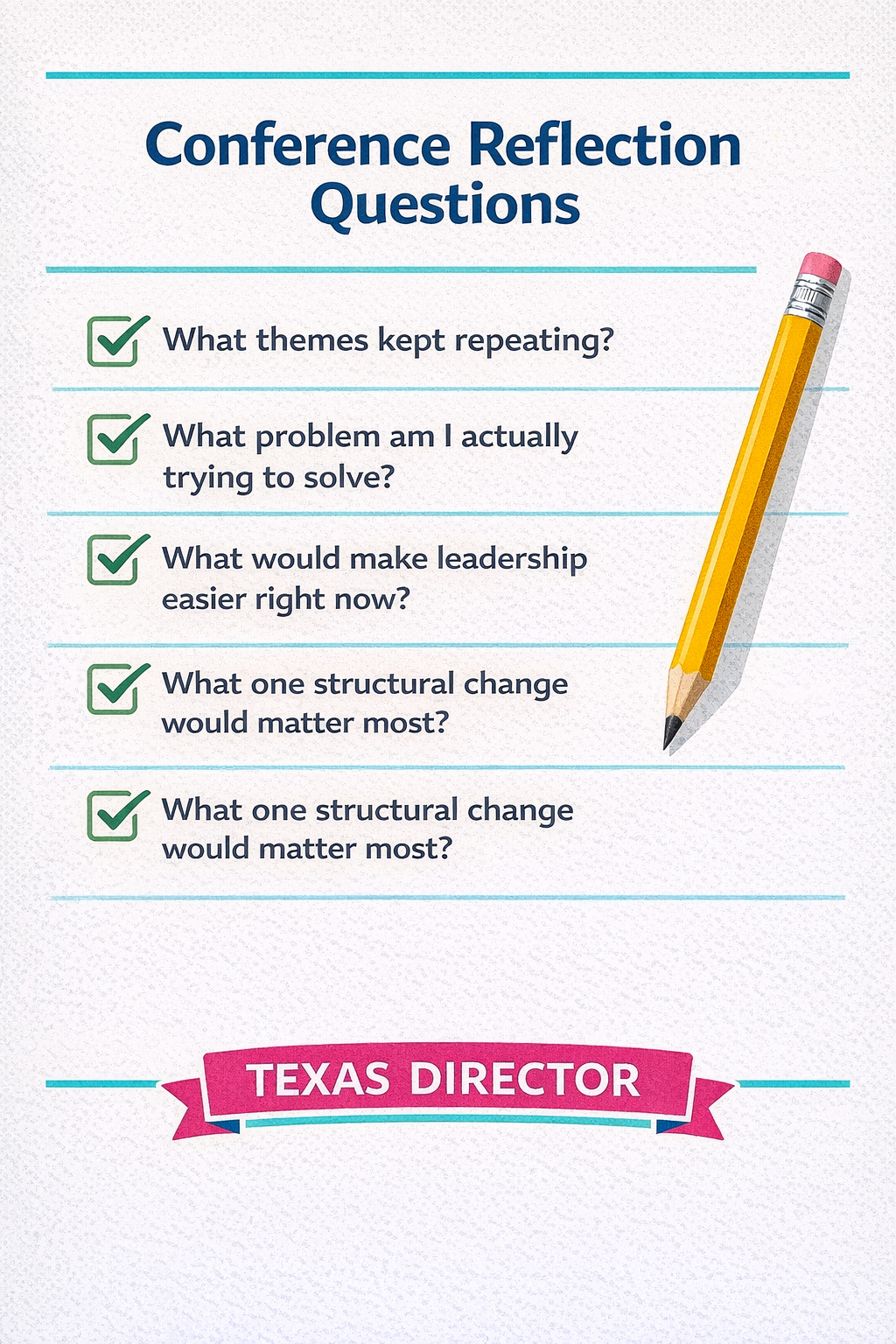 Checklist graphic with reflection questions for childcare leaders attending professional development conferences