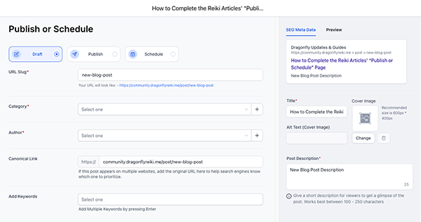 View of the Publish or Schedule page