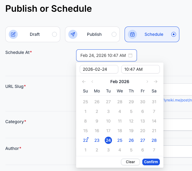 Screenshot showing if Scheduled is selected