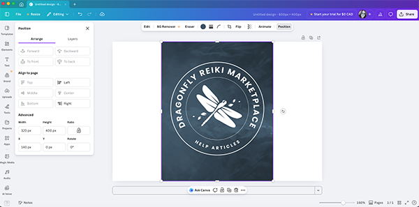 Featured image centered on page