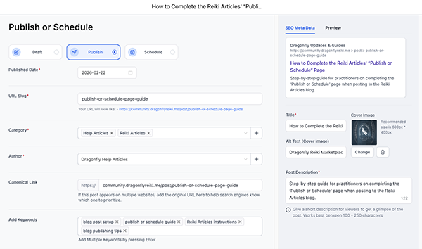 Completed Publish or Schedule page