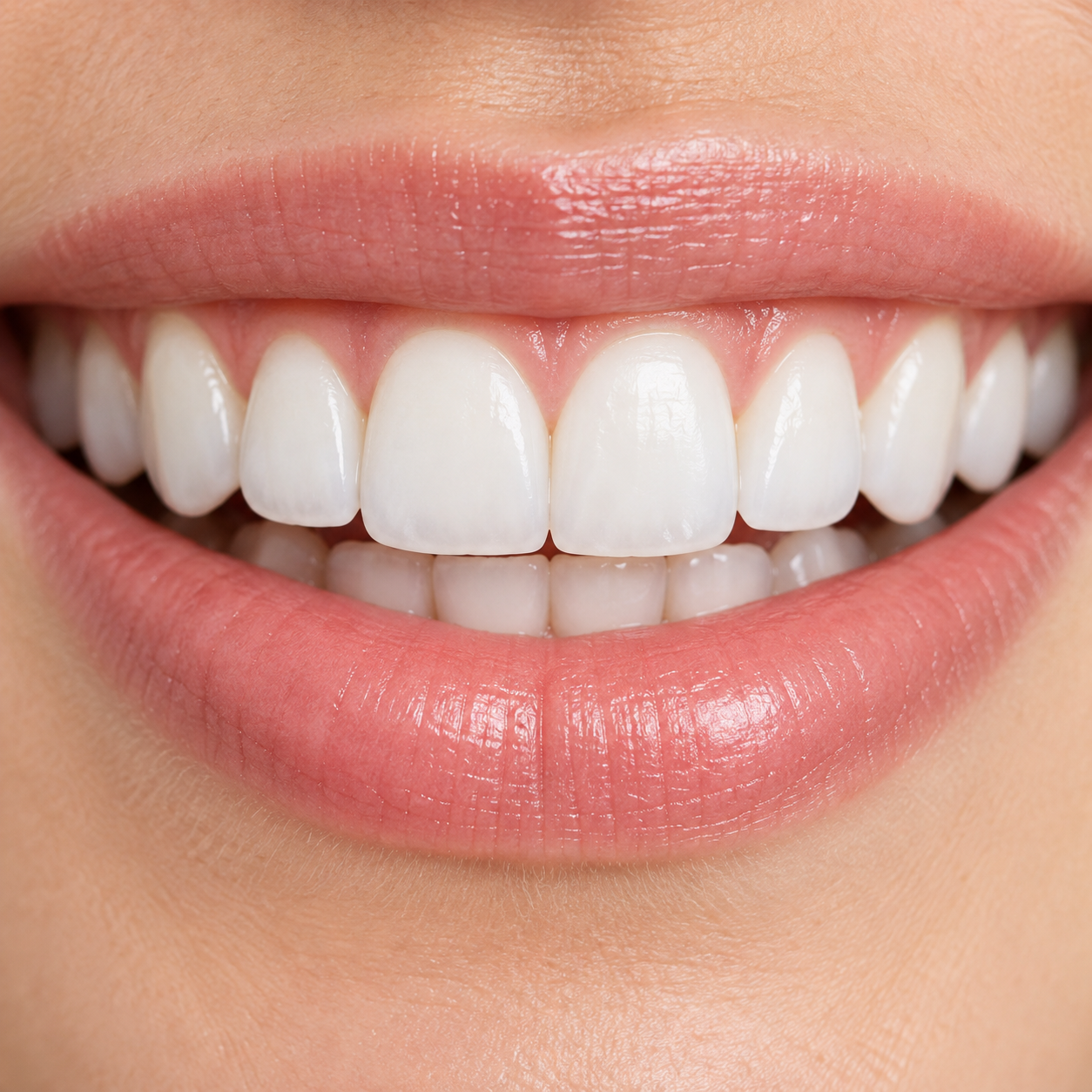 A close-up of a bright, even smile after cosmetic treatment