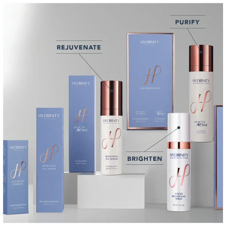 Hydrinity skincare products: rejuvenate, purify, brighten