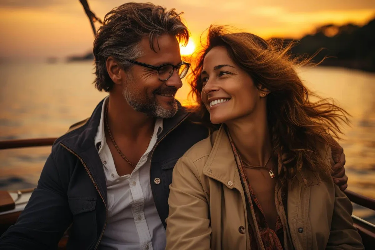 Couple smiling together at sunset