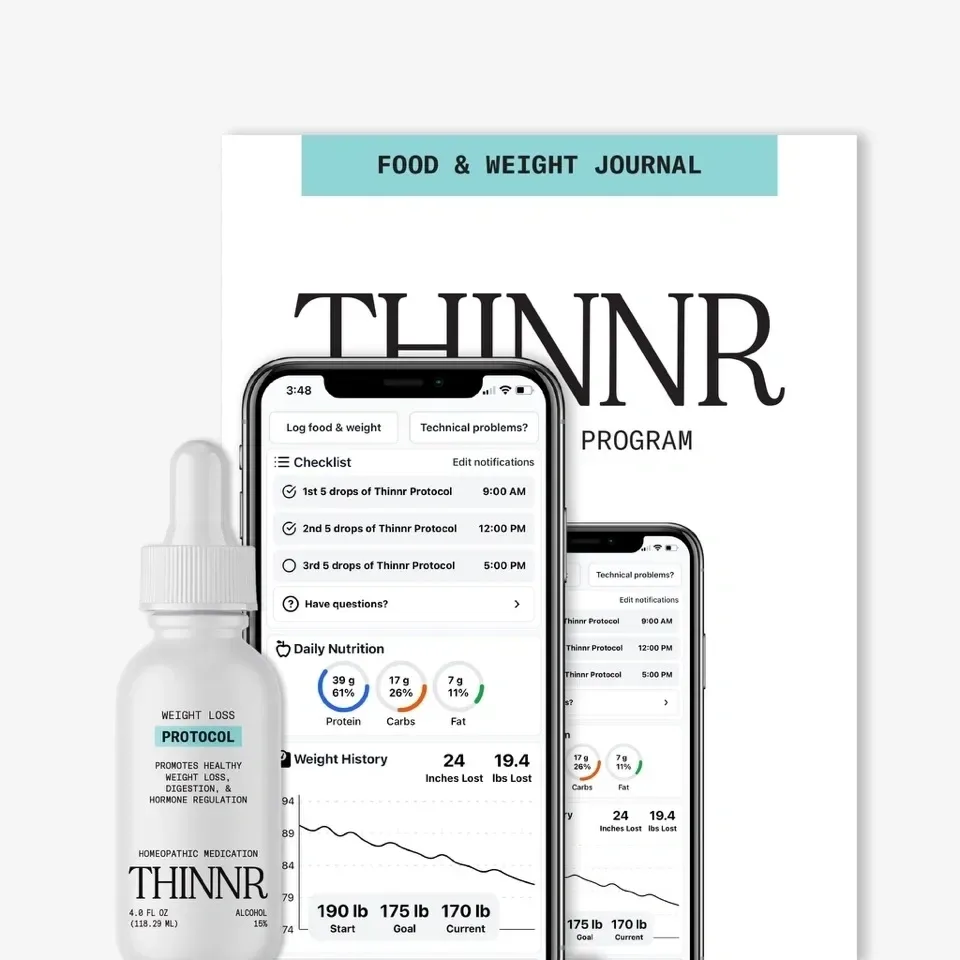 Thinnr program: weight loss protocol drops, app and food and weight journal