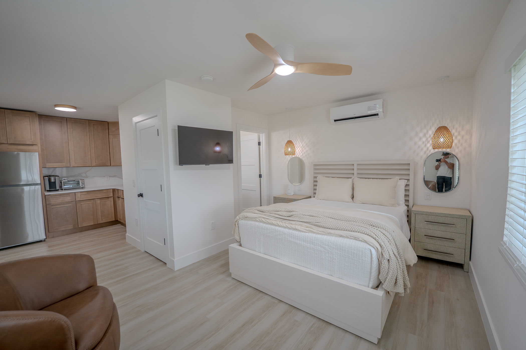 Renovated living room with custom built-ins and natural light in Indian Rocks Beach FL