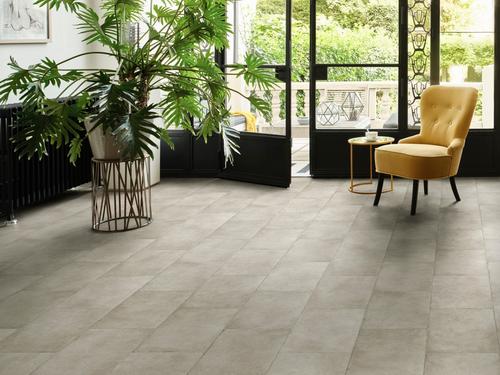 Sheet vinyl flooring with a stone tile effect