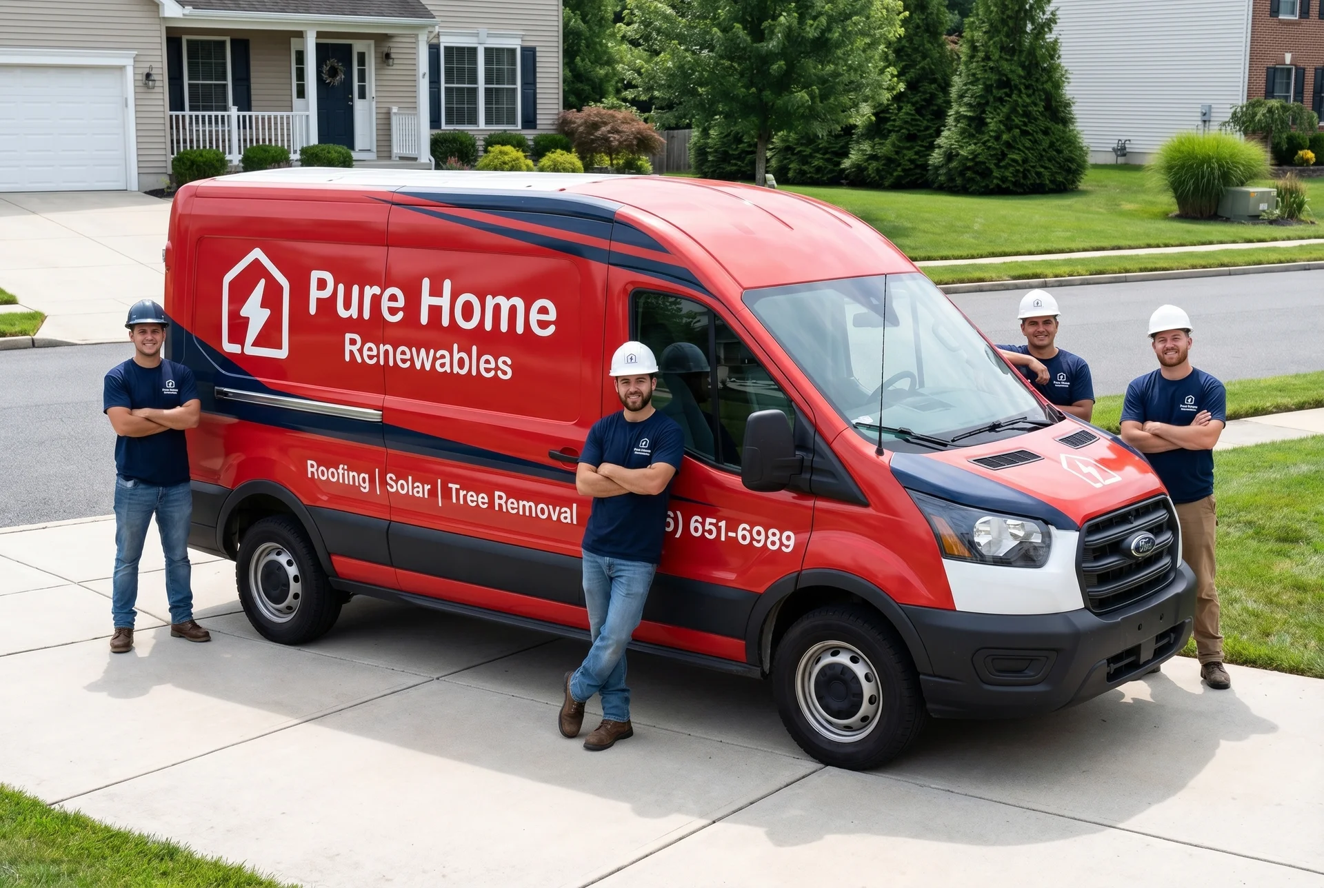 Pure Home Renewables crew with branded work van