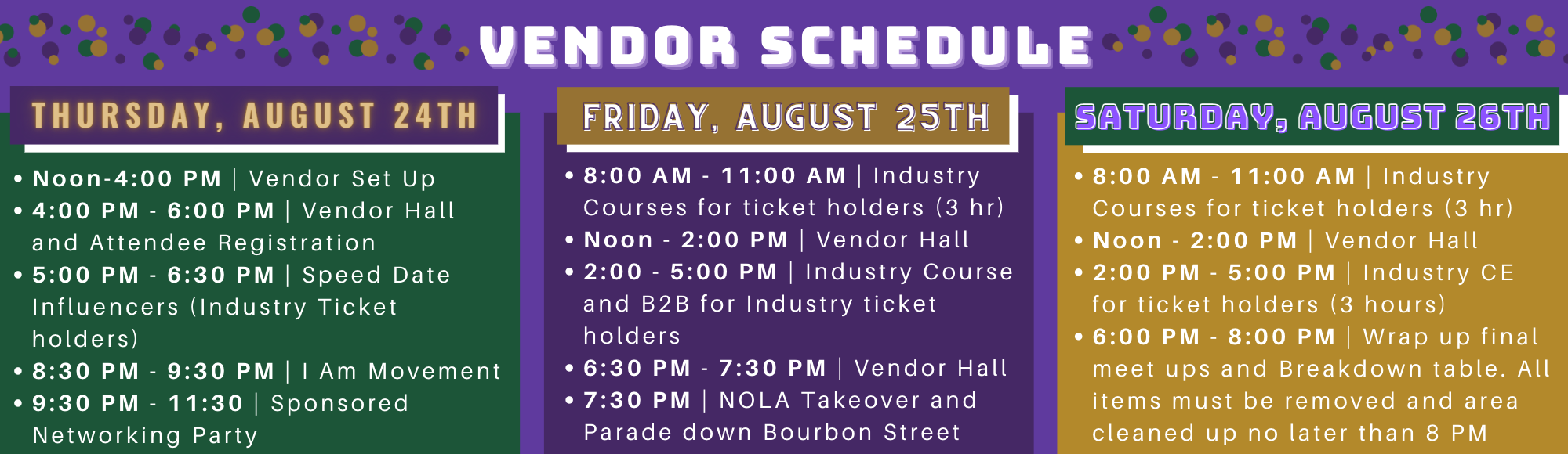 Vendor Schedule for industry conference 24th to 26th August 2023 | The Dental Festival