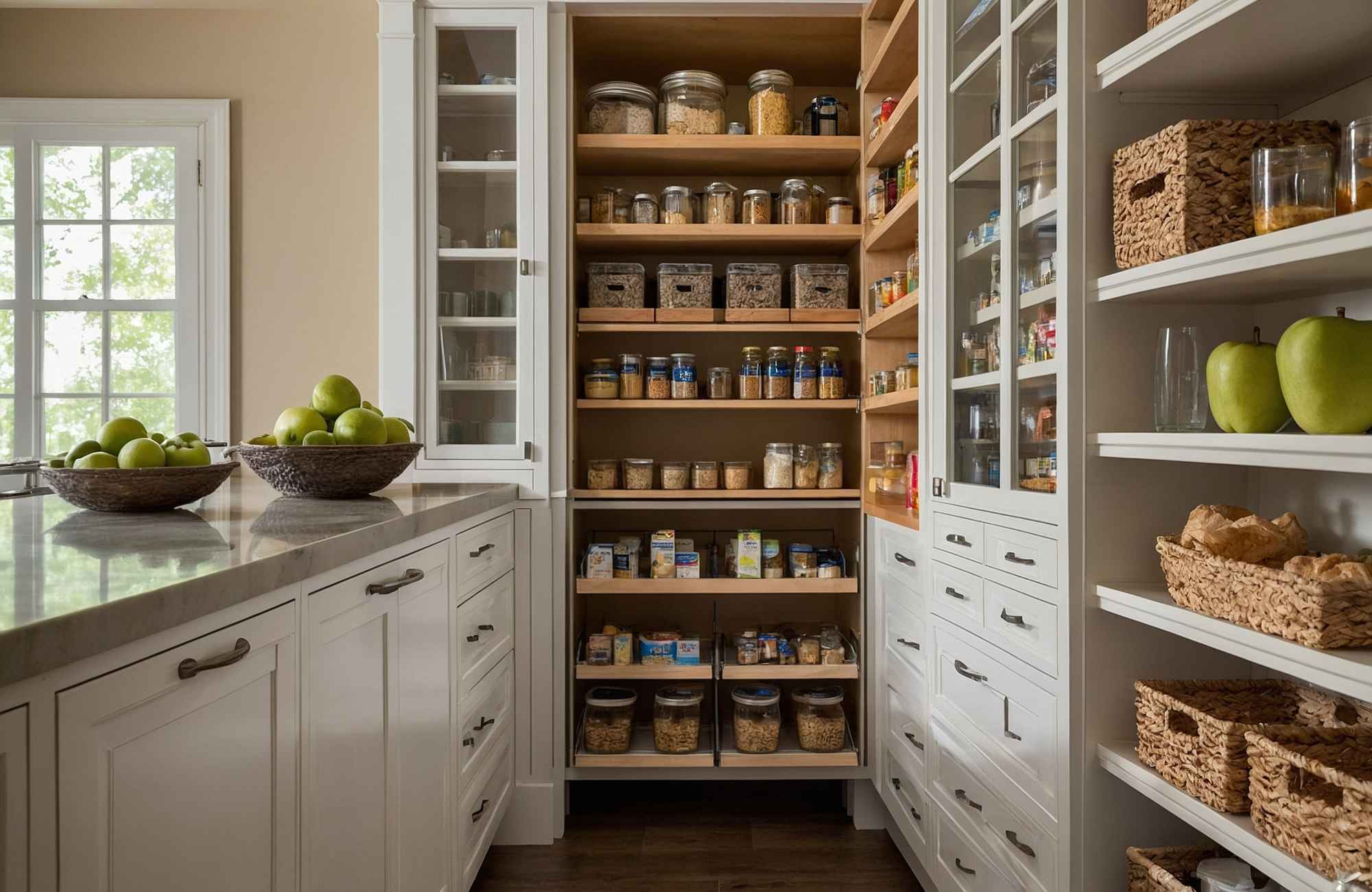 organized-by-keli-&-co-denver-ready-for-professional-organizer-kitchen-pantry-doors-neatly-organized-shelves-of-bins-and-items-inspire-move-management