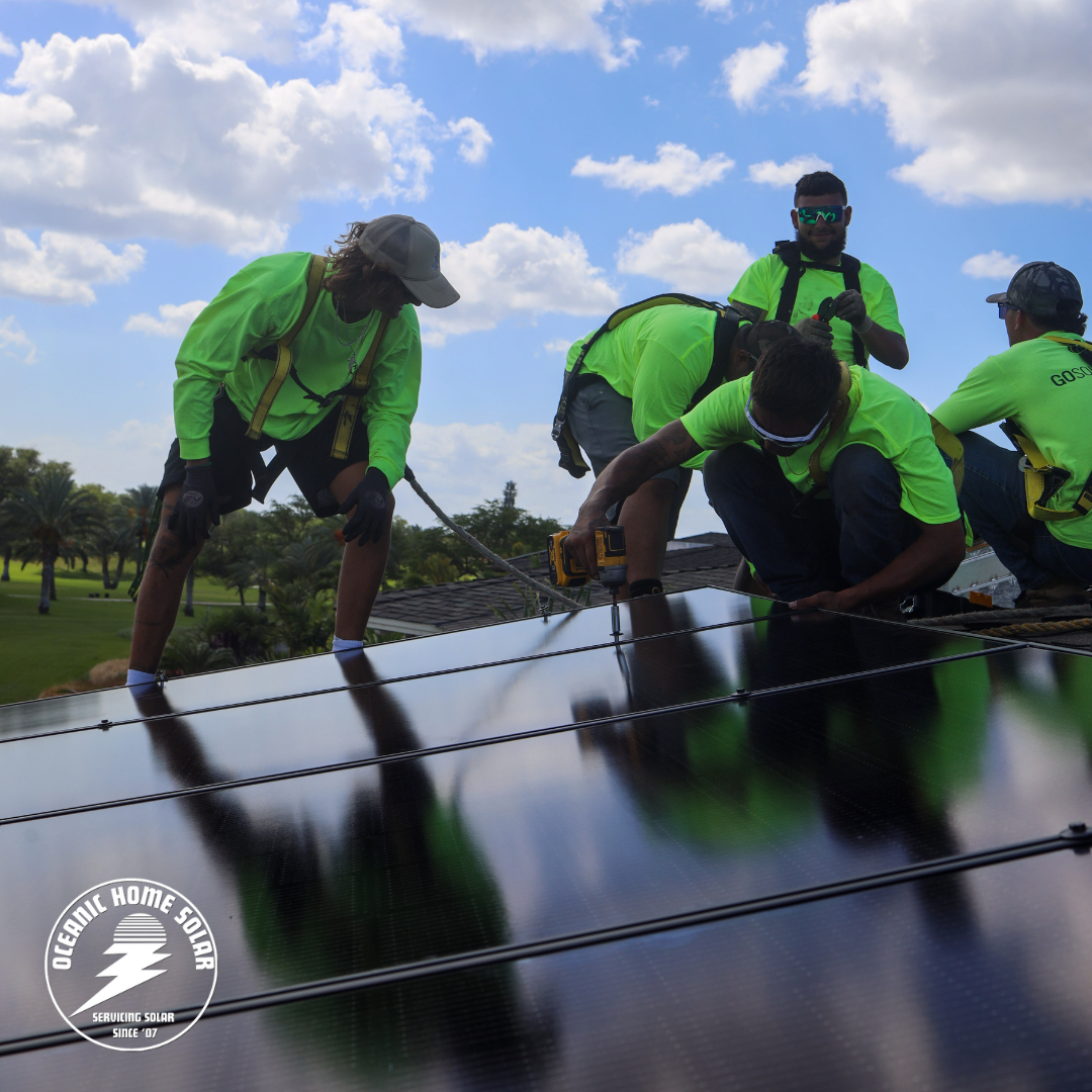 Oceanic Home Solar team installing solar on a Maui rooftop