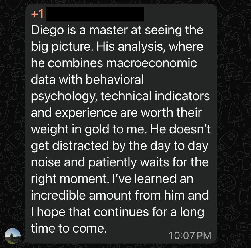 Private client testimonial about Diego
Sonderberg's market analysis