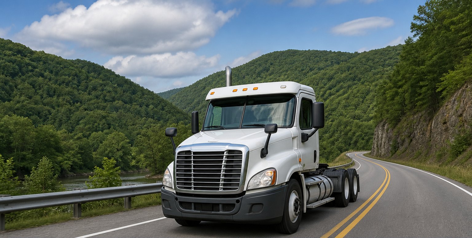Commercial truck on a West Virginia mountain road