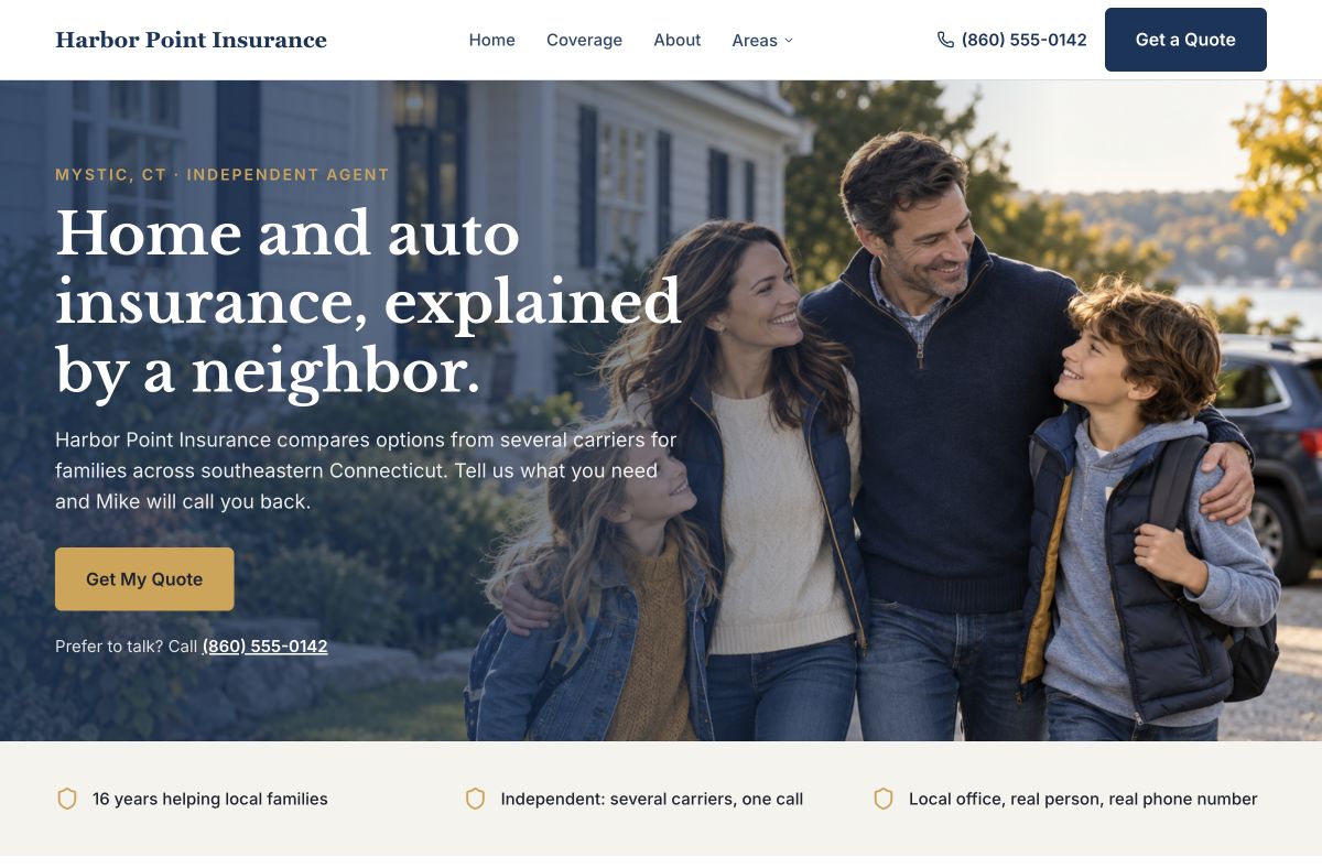 Harbor Point Insurance demo site homepage hero