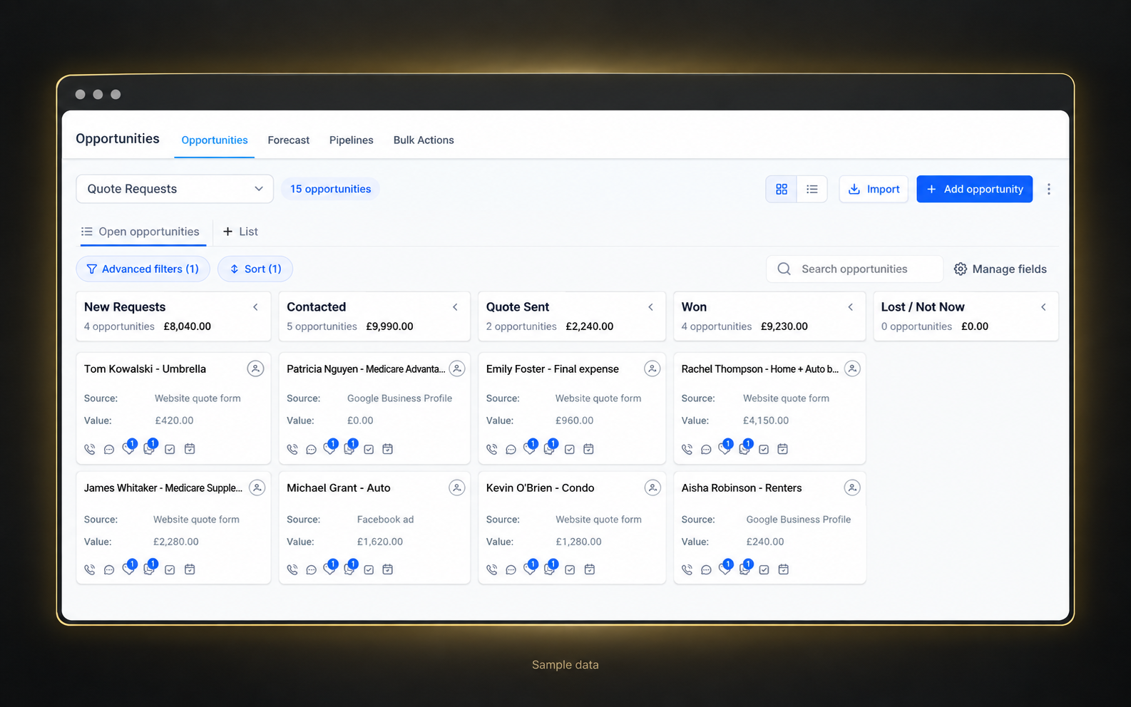 The Agent Site CRM showing every quote request in one place with a phone alert