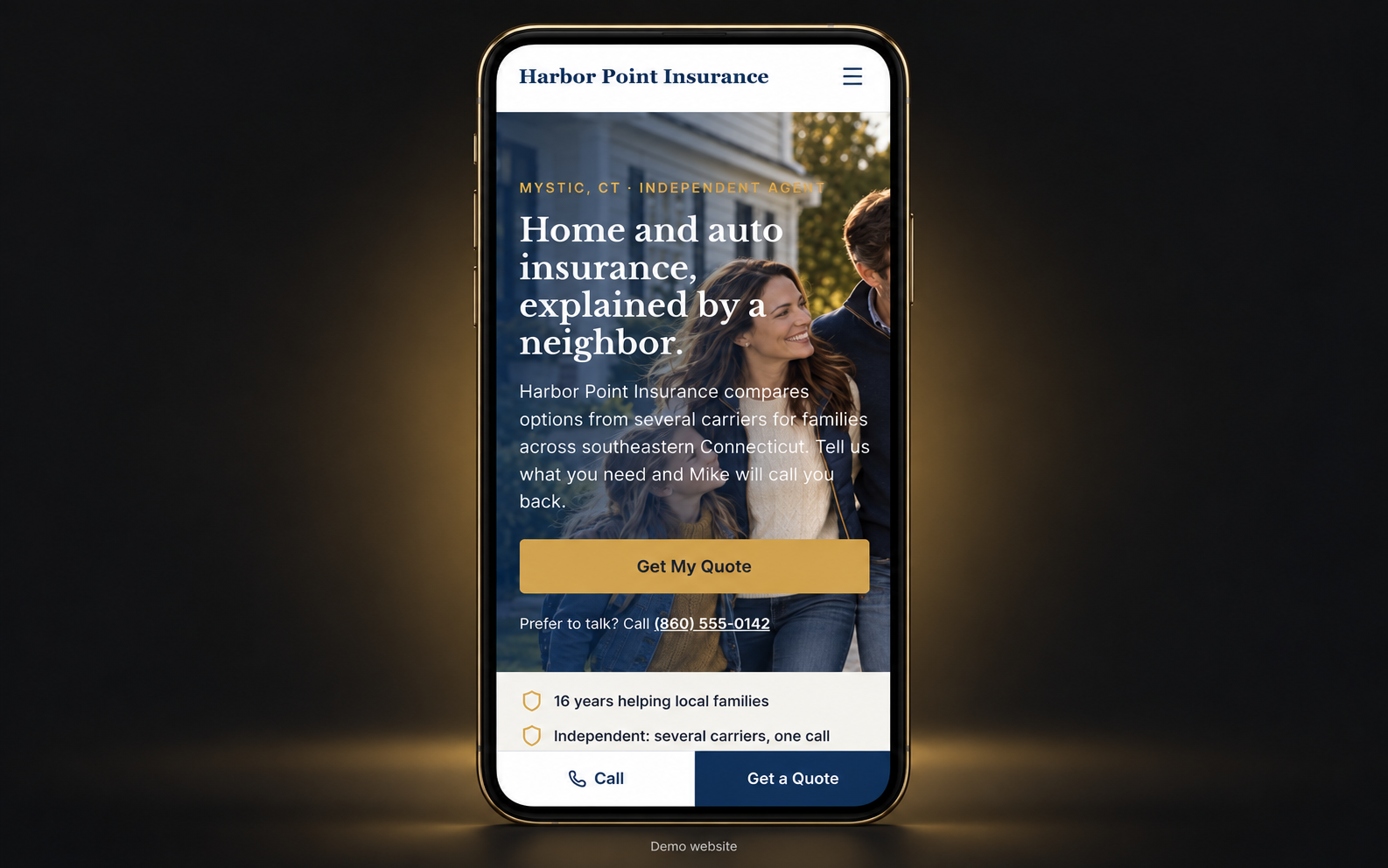 The finished agent website live on a phone, as the next referral sees it