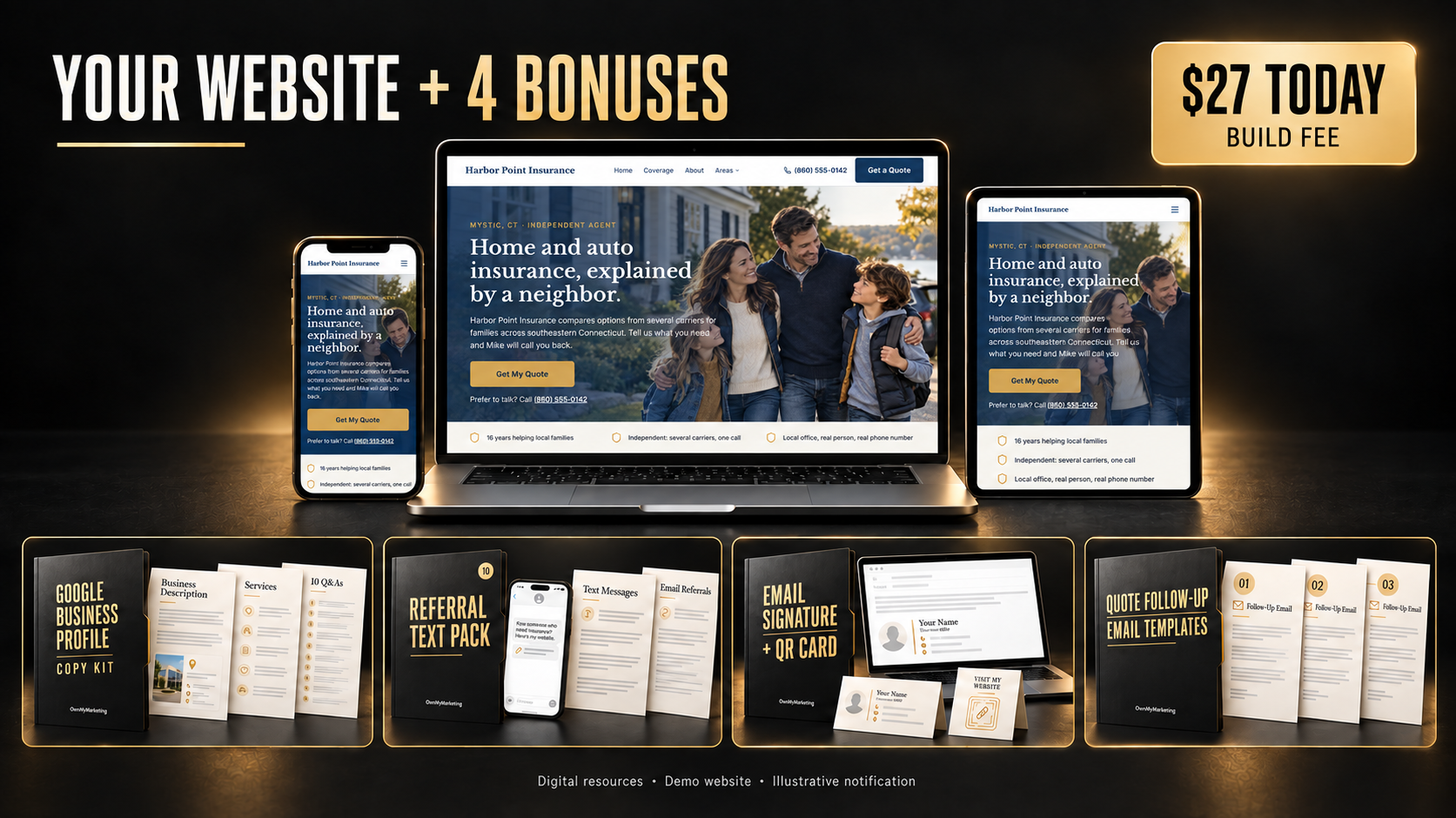Demo walkthrough of a 24-hour agent website being built and clicked through, shown on a laptop and phone