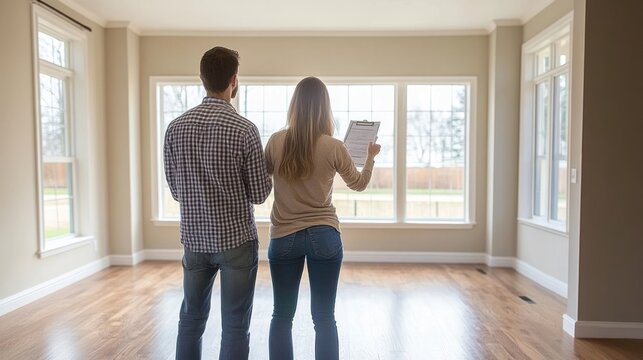 A young couple in their twenties walking through an empty A young couple in their twenties walking through an empty