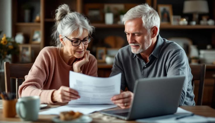 mature couple reviewing finances at home mature couple reviewing finances at home