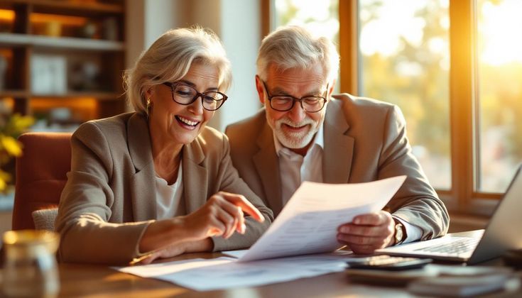 retired couple reviewing finances