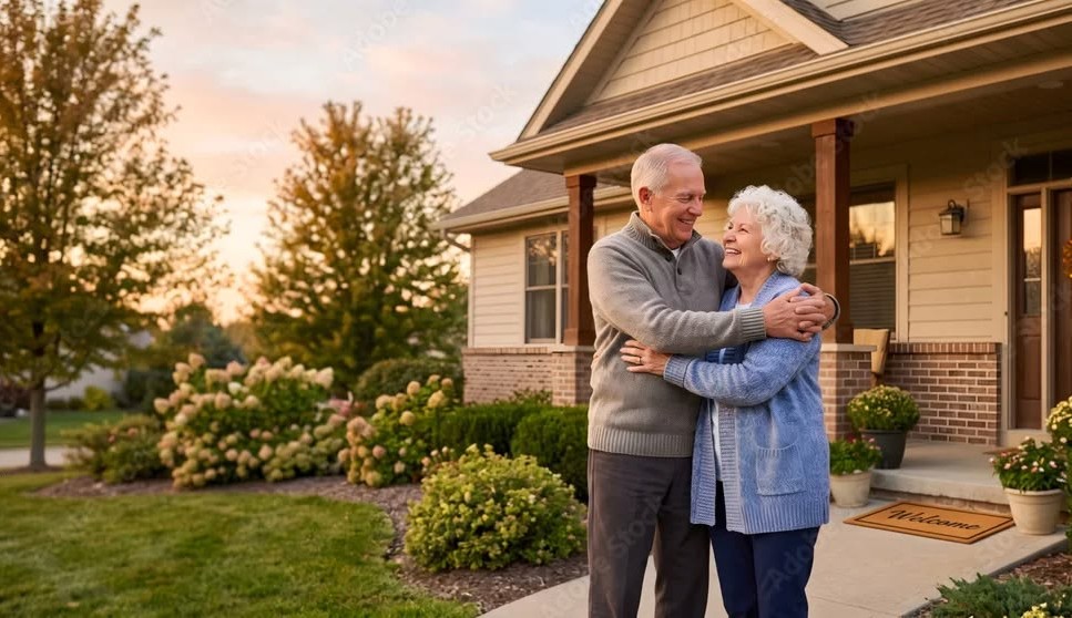 retired couple front veranda home