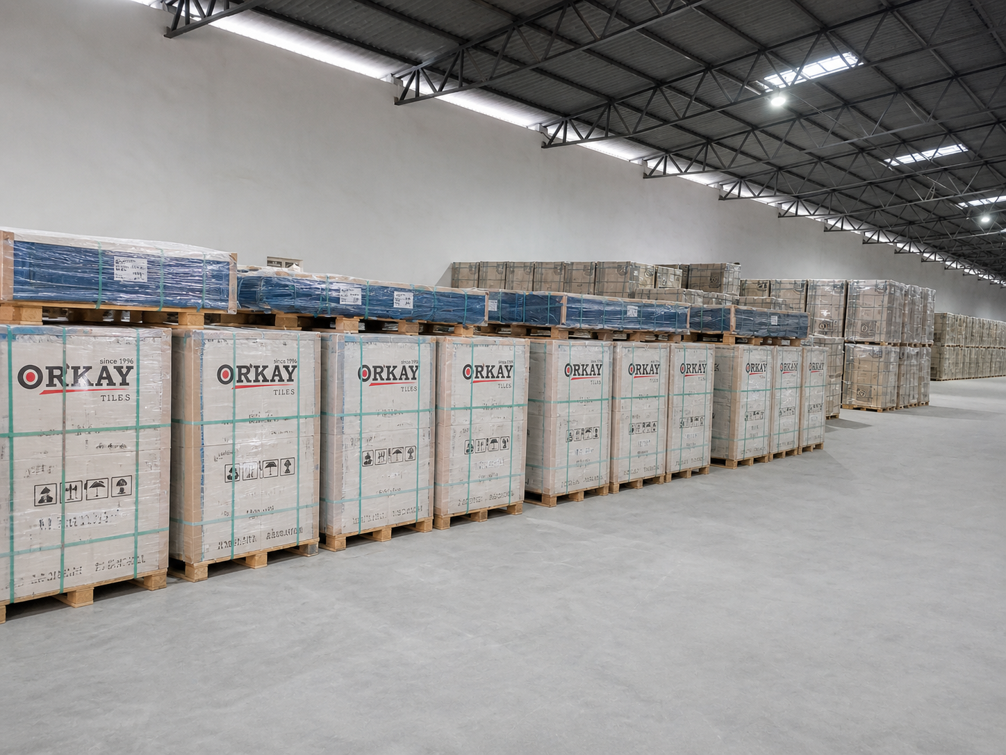 ORKAY-branded export pallets ready for Australian dispatch
