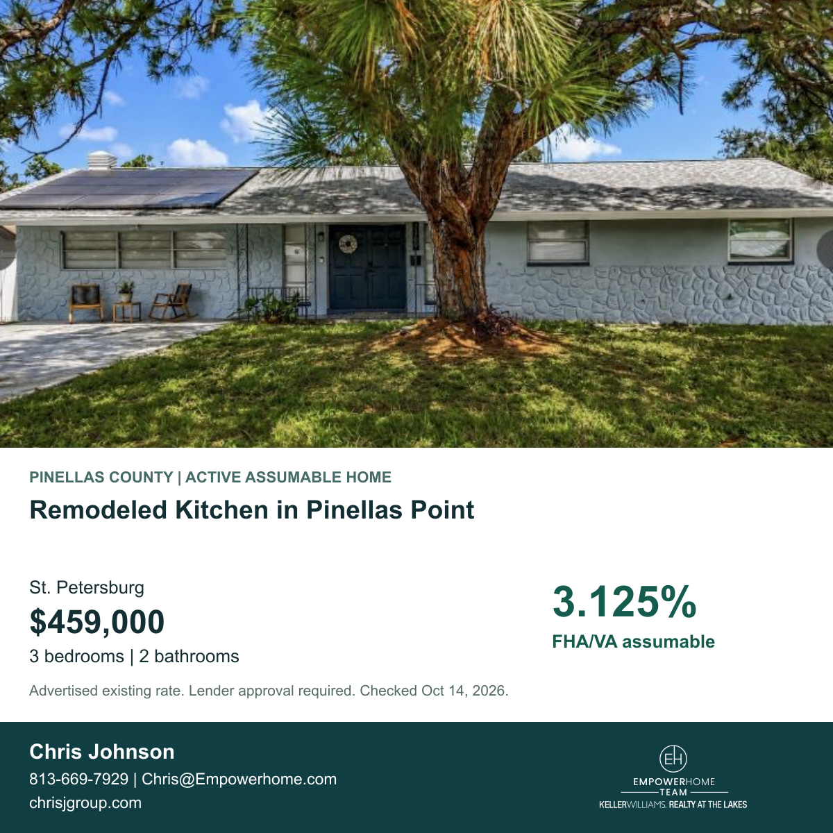 Remodeled Kitchen in Pinellas Point in St. Petersburg, Pinellas County; exterior photo, asking price and advertised FHA/VA assumption rate