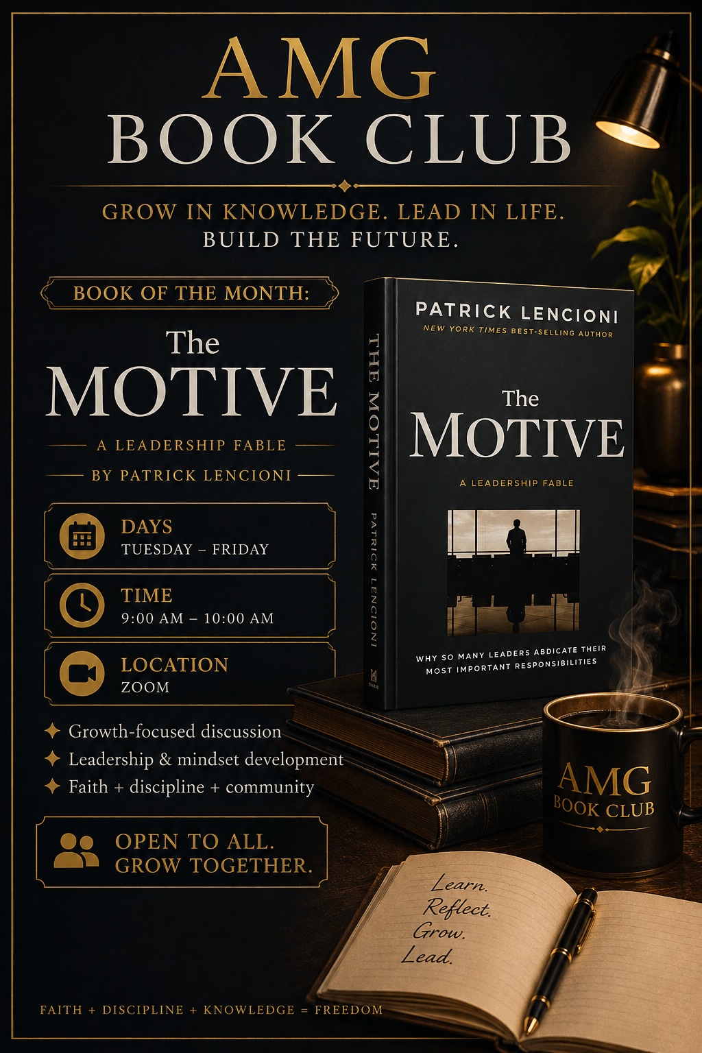 AMG Book Club — The Motive flyer