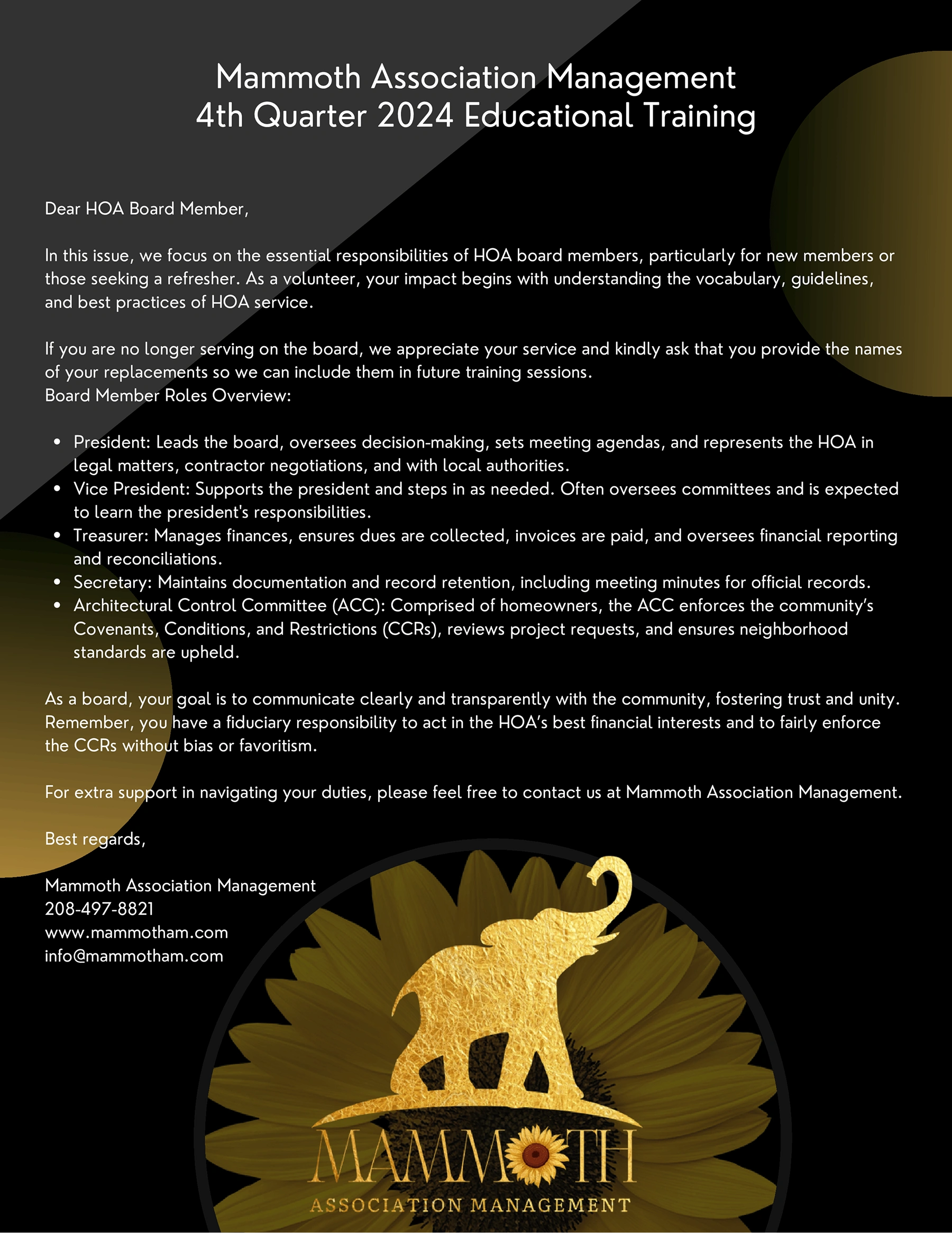 Mammoth Association Management 4th Quarter 2024 Eductional Training