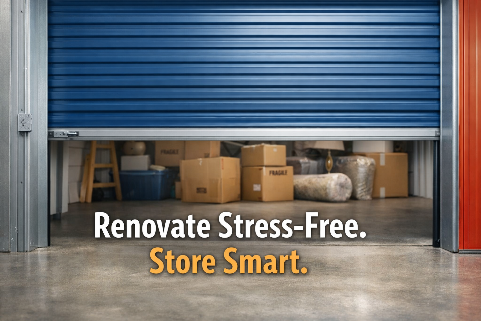 Storage unit door closing smoothly with organized boxes inside for stress-free home renovation storage in Montego Bay Jamaica