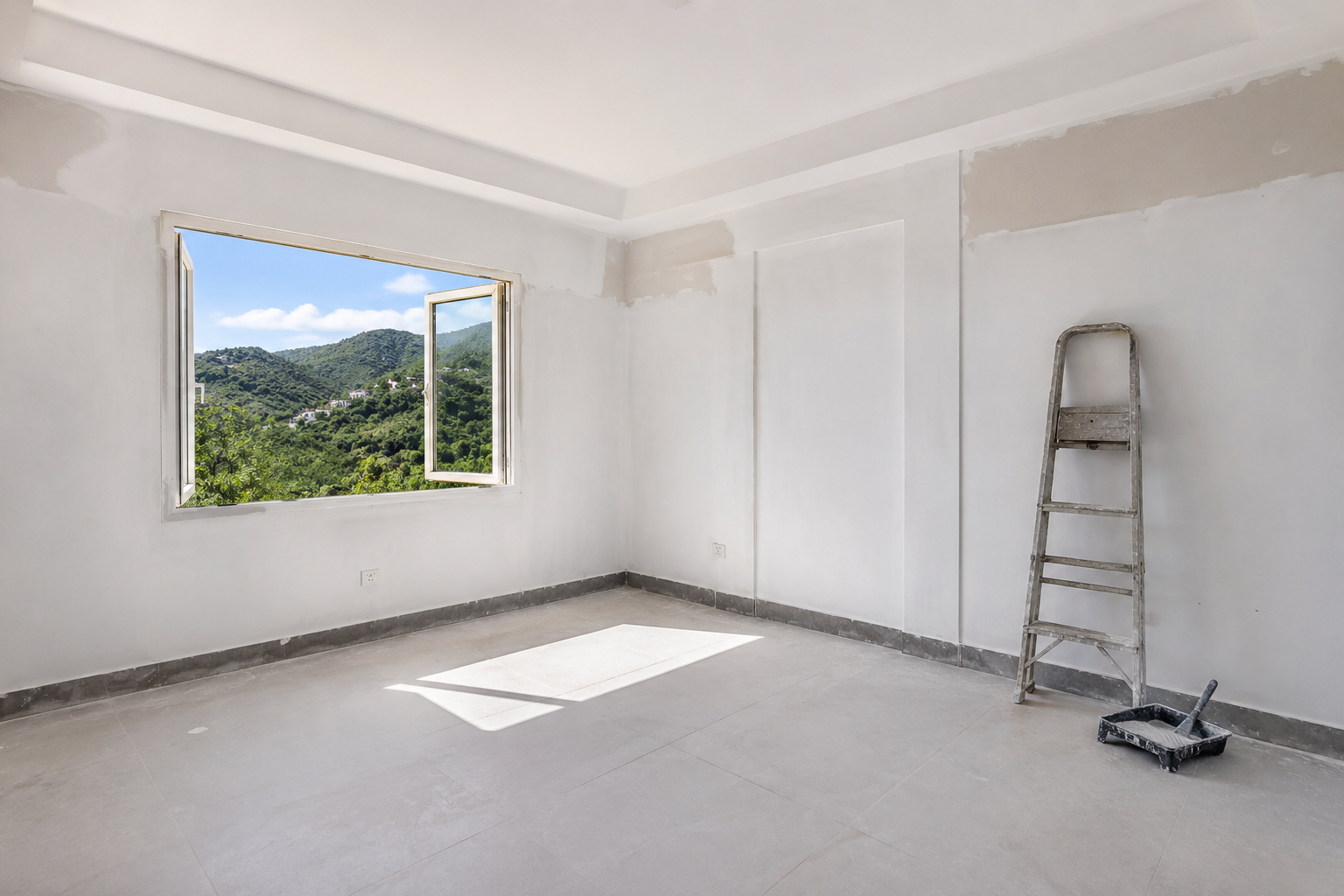 Empty Jamaican bedroom being painted during home renovation with no furniture in the way Empty Jamaican bedroom being painted during home renovation with no furniture in the way