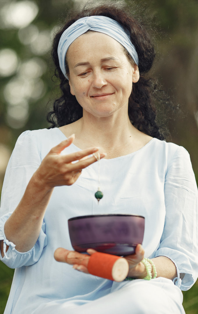 Retiree enjoying a mindful wellness ritual at an Ayurvedic retreat in Sri Lanka.