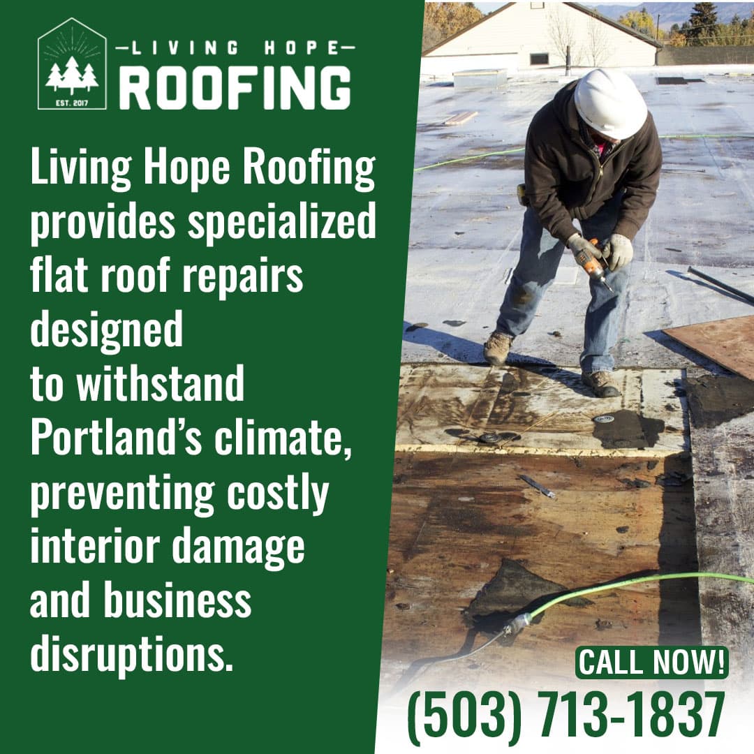 Roofing contractor performing flat roof repair on a commercial building. Roofing contractor performing flat roof repair on a commercial building.