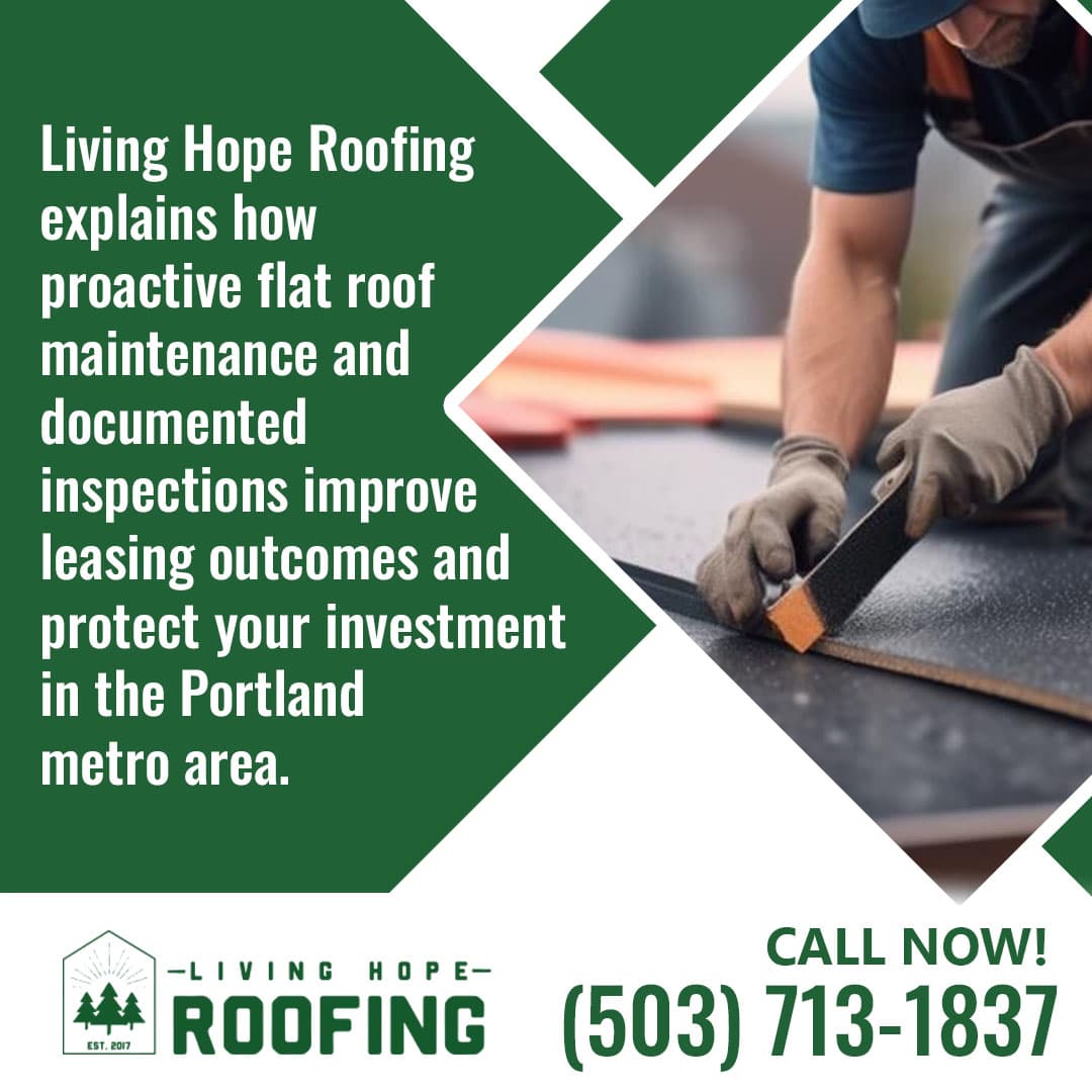Roofer installing flat roofing material during maintenance or repair