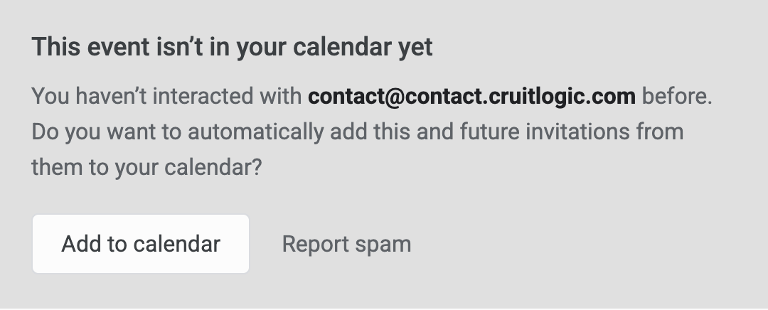 Animation showing the calendar invite email and the Add to calendar button