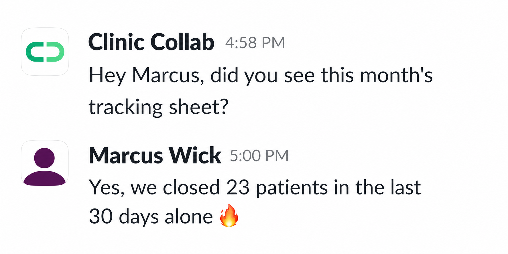 Marcus closed 23 patients in 30 days
