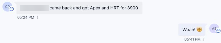 Patient came back and bought $3,900 in treatments