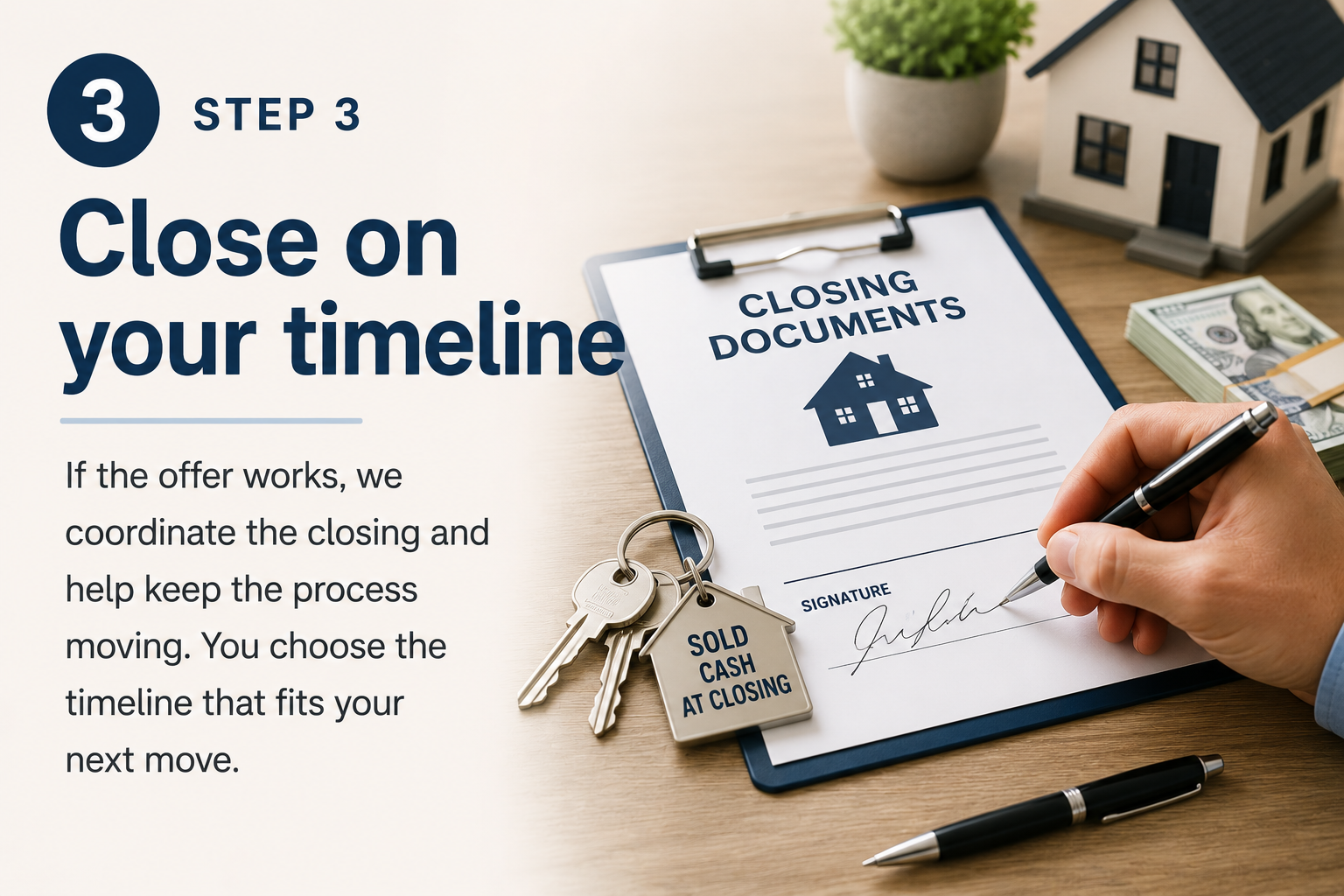 Step 3: Choose your closing date and close on your timeline.