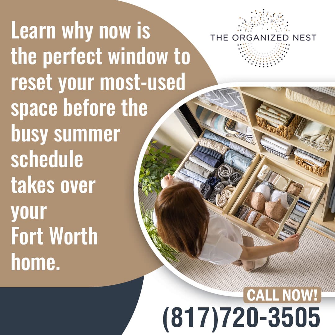 Professional home organizing service in Fort Worth organizing drawers and closets before summer with The Organized Nest