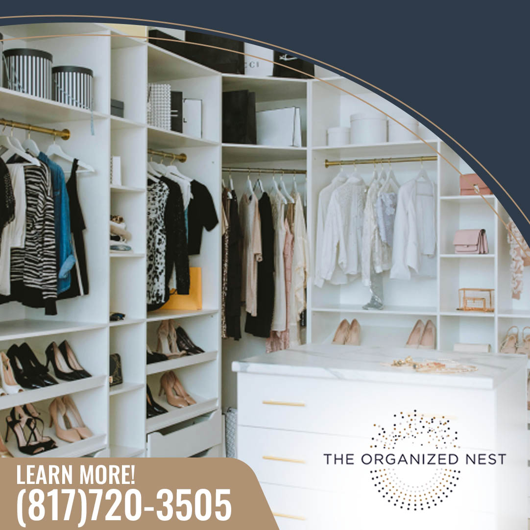 Luxurious white custom walk-in closet with color-organized clothing, open shoe shelving, and gold hardware