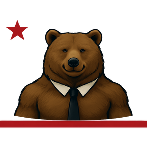 logo of a grizzly bear with a tie