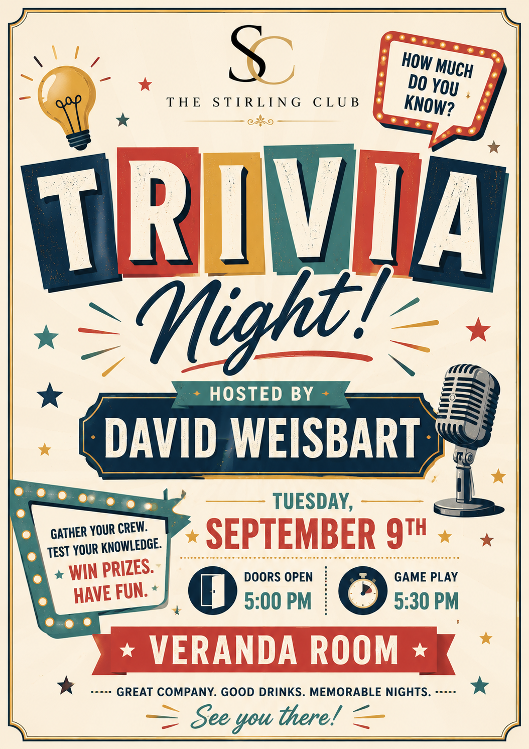Member Trivia Night hosted by David Weisbart at The Stirling Club, September 9
