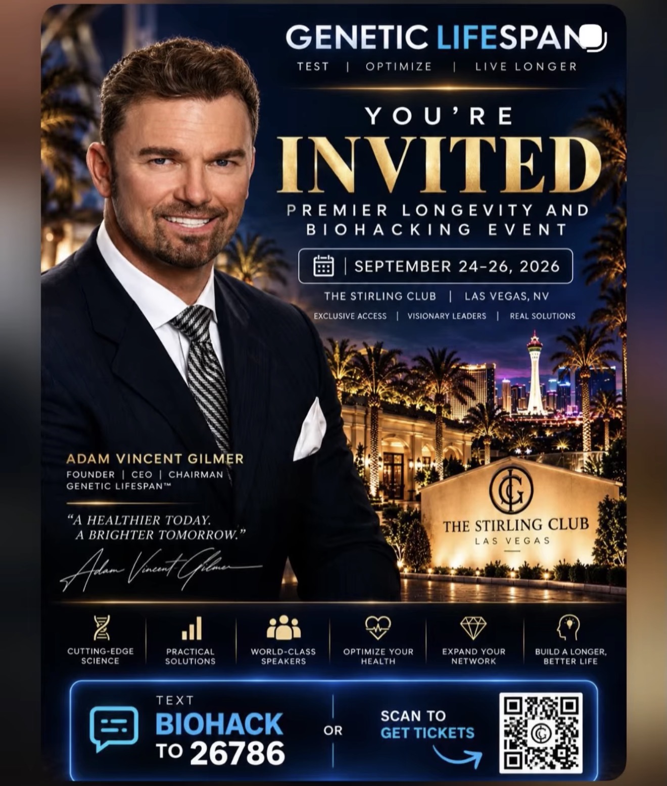 Genetic Lifespan, premier longevity and biohacking event at The Stirling Club, September 24 to 26