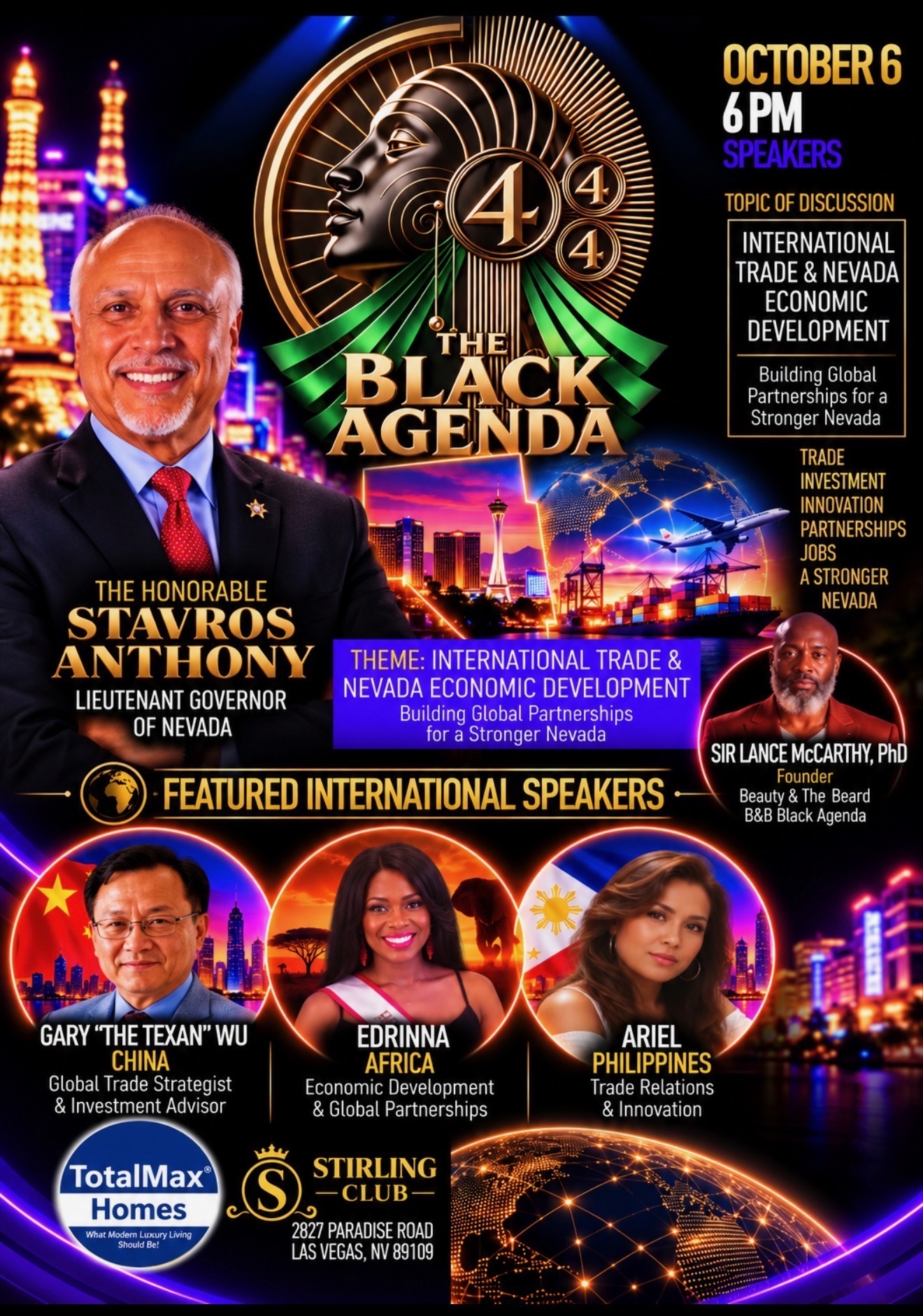 The Black Agenda, International Trade and Nevada Economic Development, October 6 at The Stirling Club